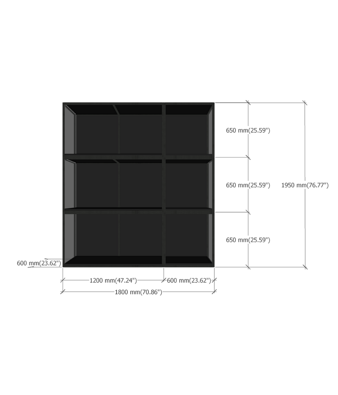 DF1801 display wall dimensions diagram