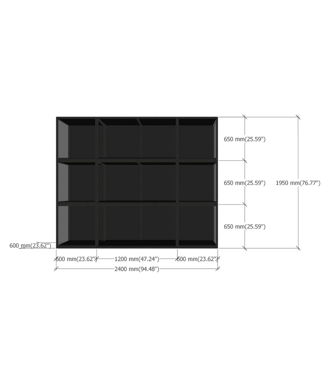 DF2401 display wall dimensions diagram