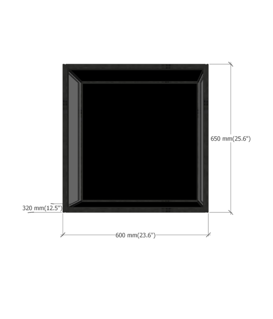 DF30 acrylic display case dimensions diagram