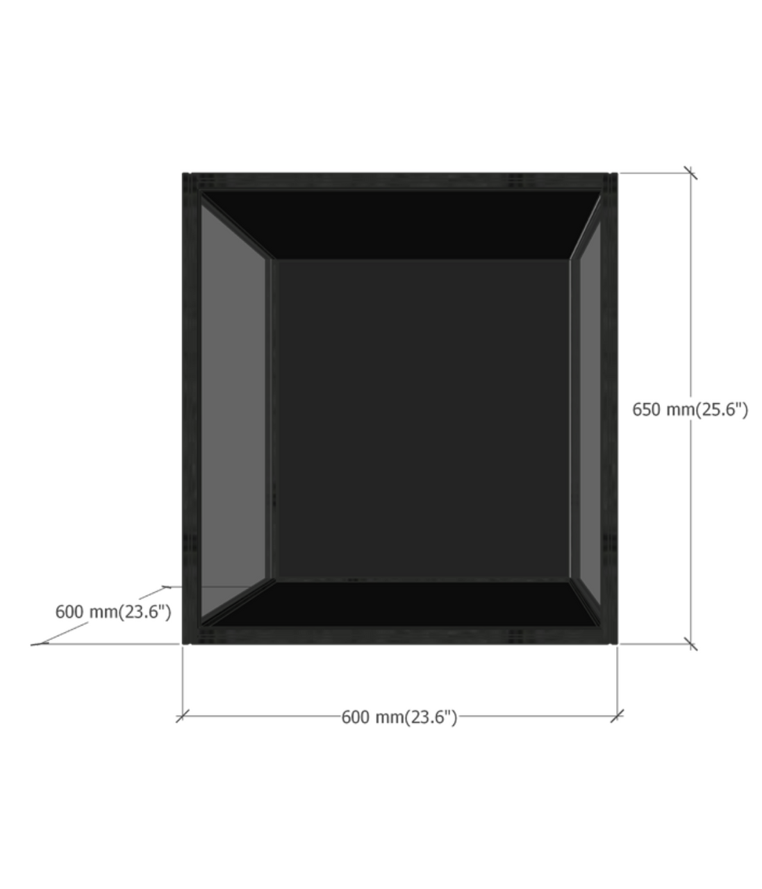 DF60 acrylic display case dimensions diagram