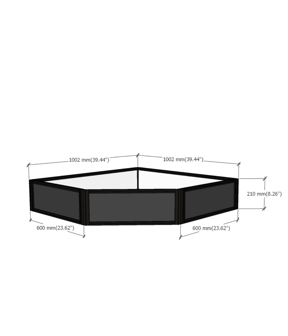 DF Series 45° Corner display risers 210mm dimensions diagram