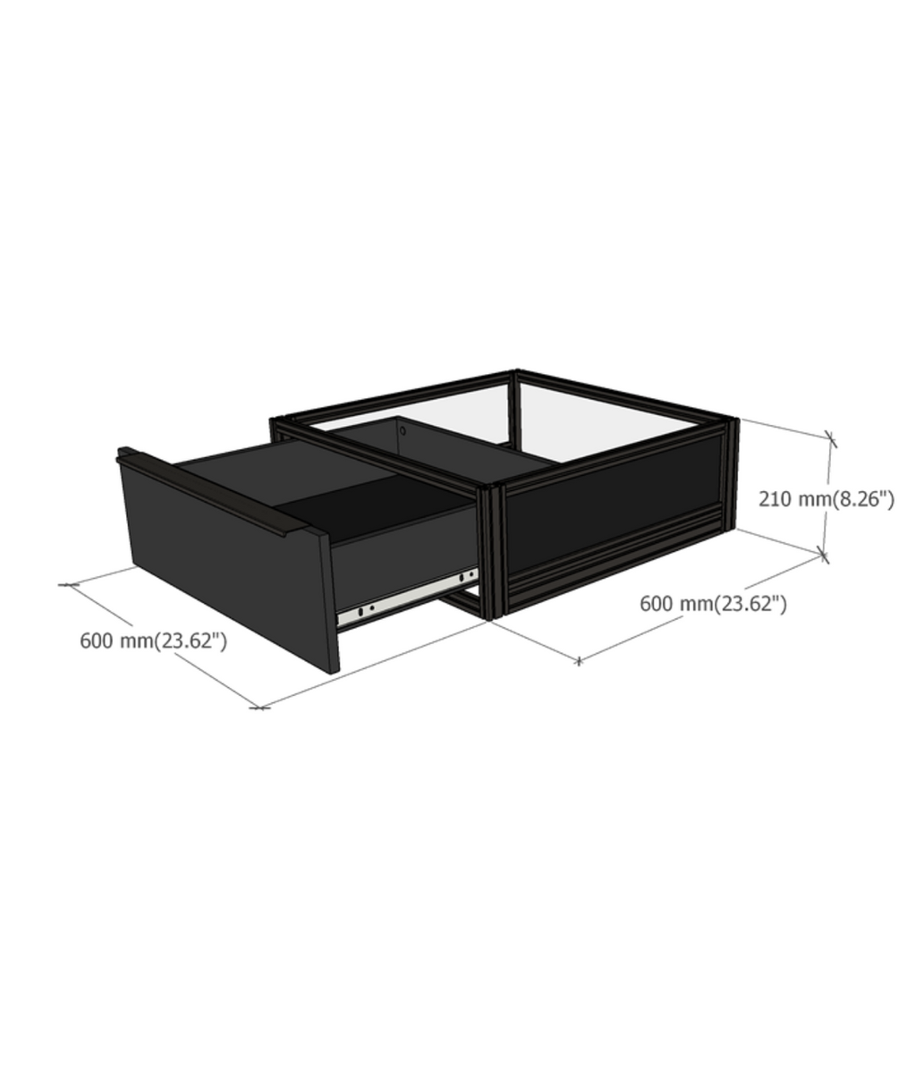 DF Series display risers with drawers dimensions diagram