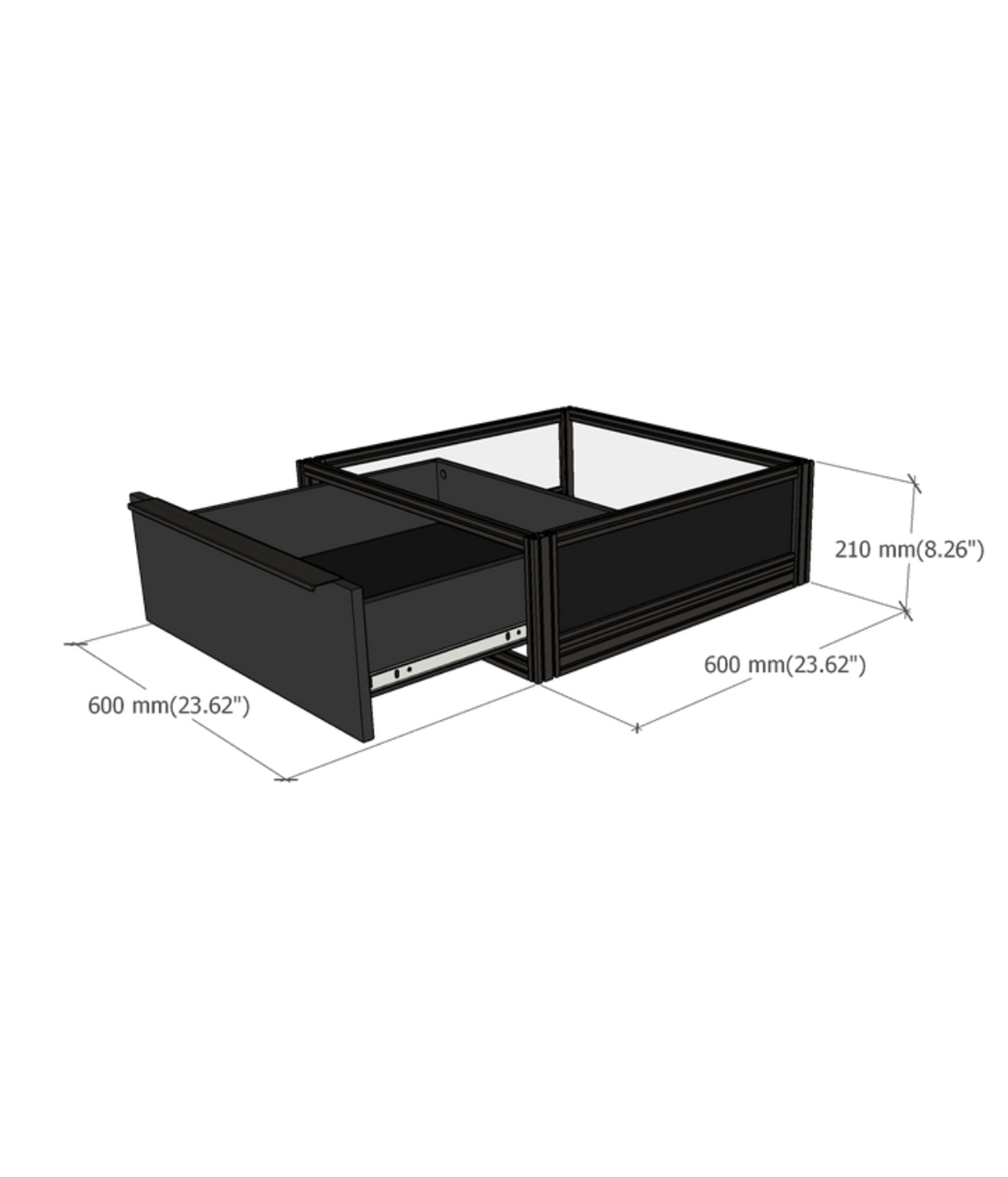 DF Series display risers with drawers dimensions diagram