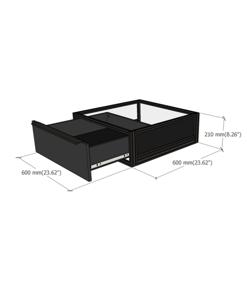 DF Series display risers with drawers dimensions diagram
