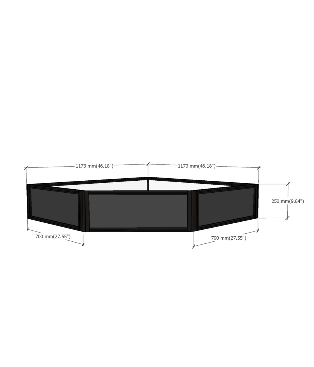 MAX 45° Corner display risers 250mm dimensions diagram