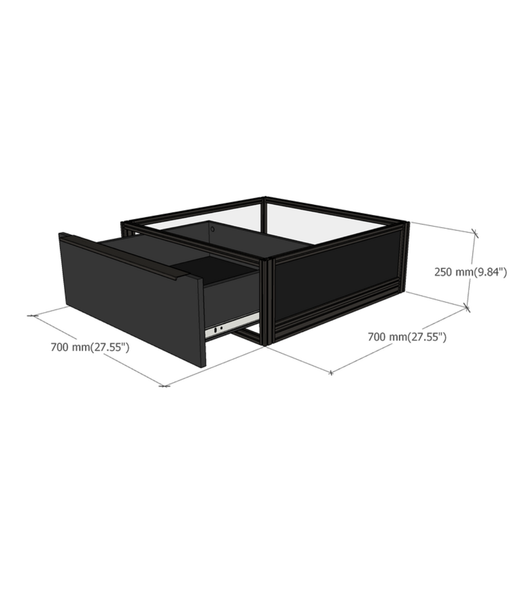 MAX Series display risers with drawers dimensions diagram