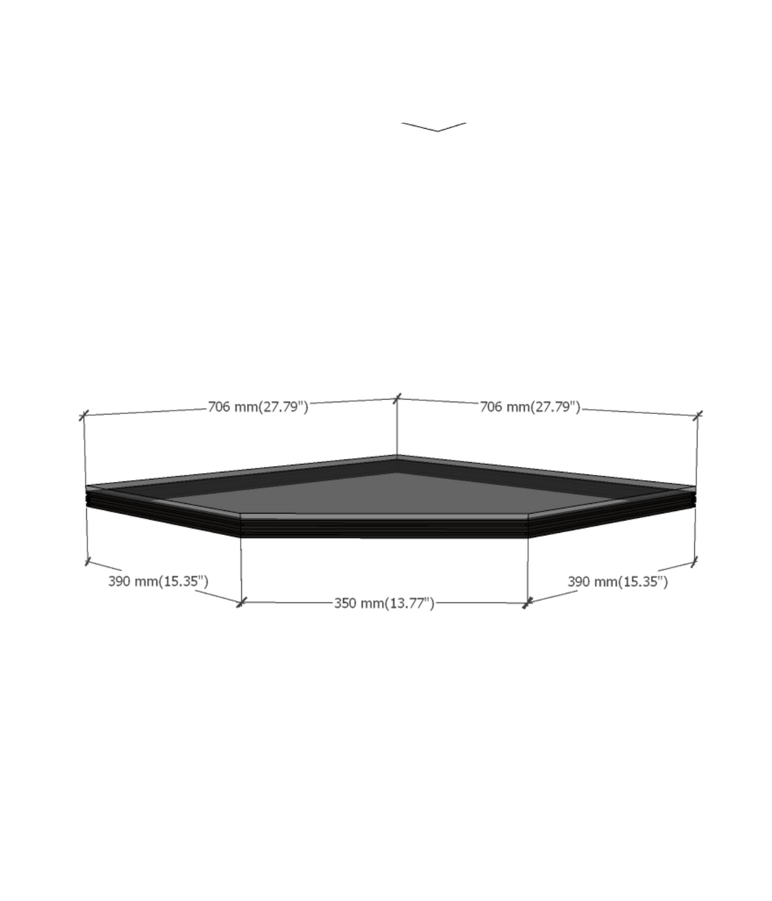 SIXTH Series 45° Corner full shelf dimensions diagram