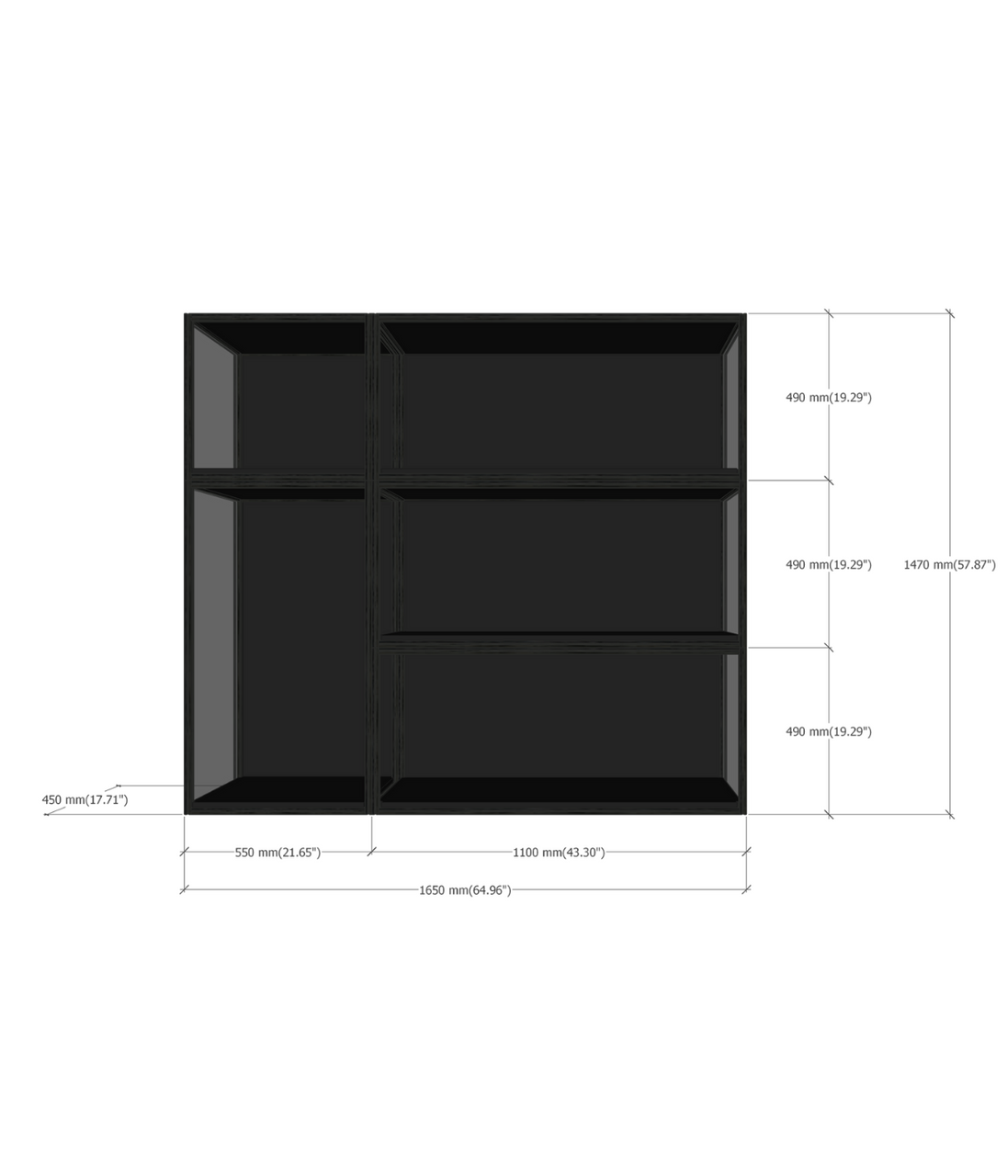 SIXTH1603 display wall dimensions diagram