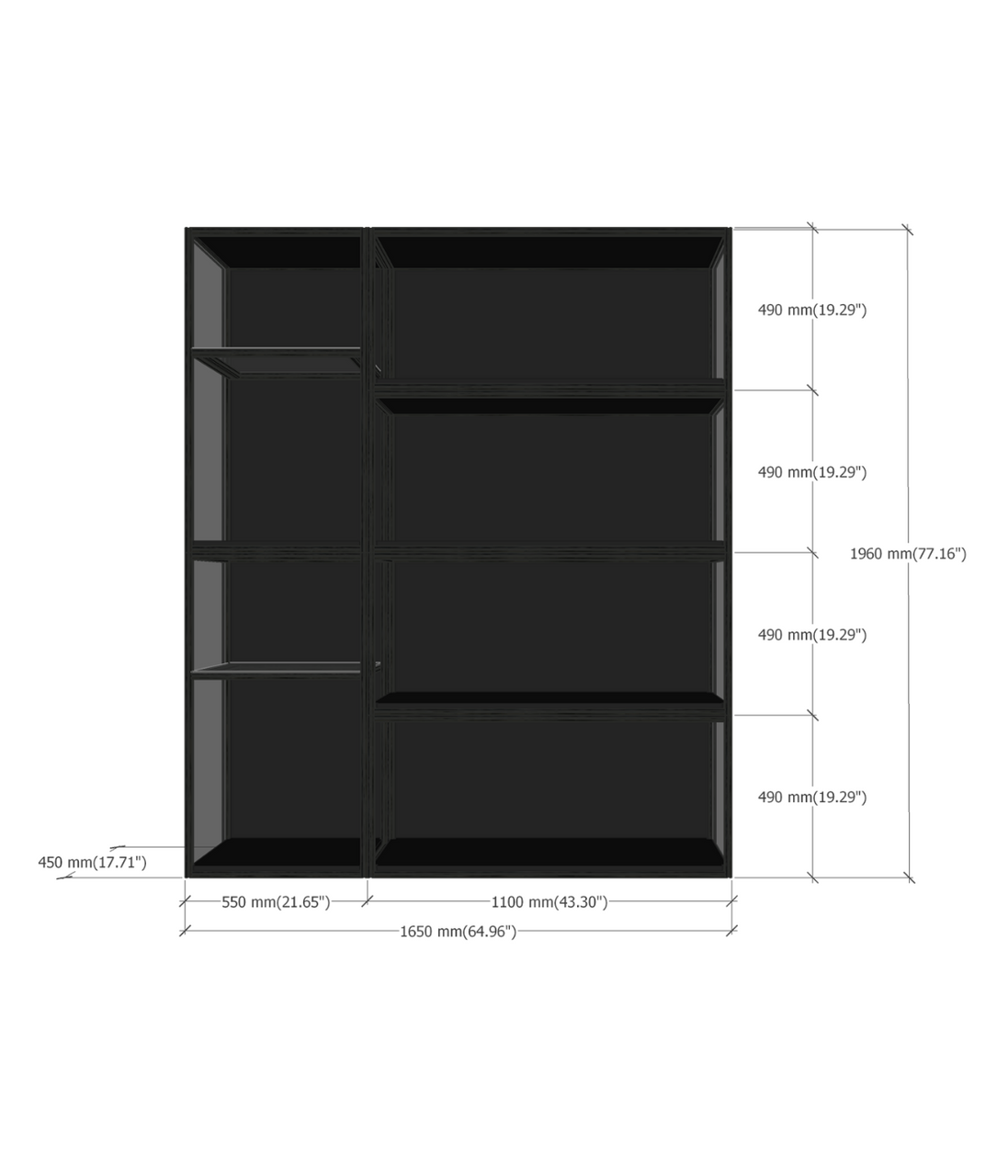 SIXTH1604 display wall dimensions diagram