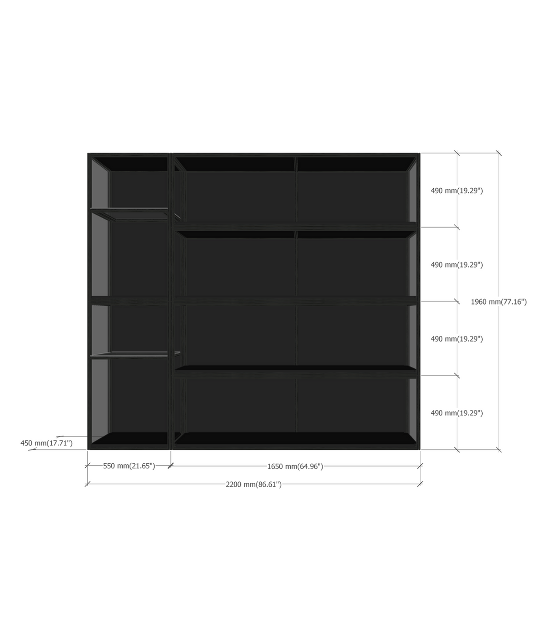 SIXTH2204 display wall dimensions diagram