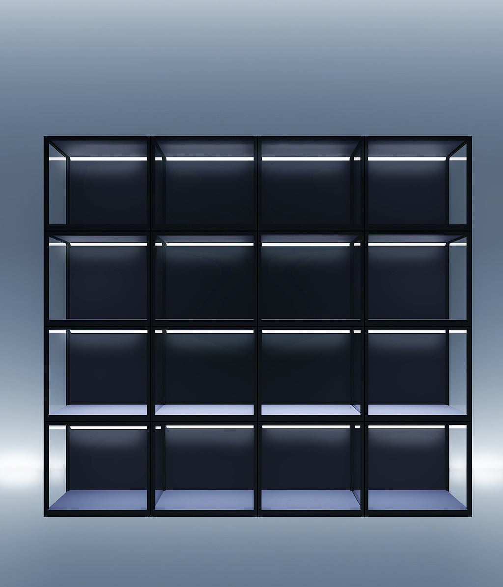 SIXTH2205 Sixth acrylic display wall of sixteen SIXTH55 cases — Moduspace