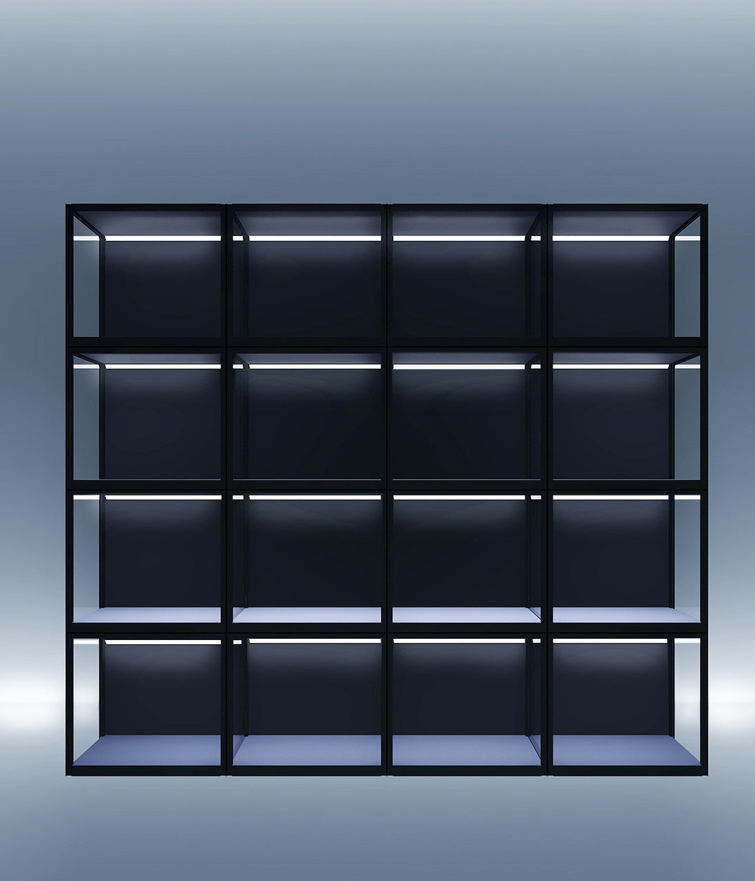 SIXTH2205 Sixth acrylic display wall of sixteen SIXTH55 cases — Moduspace