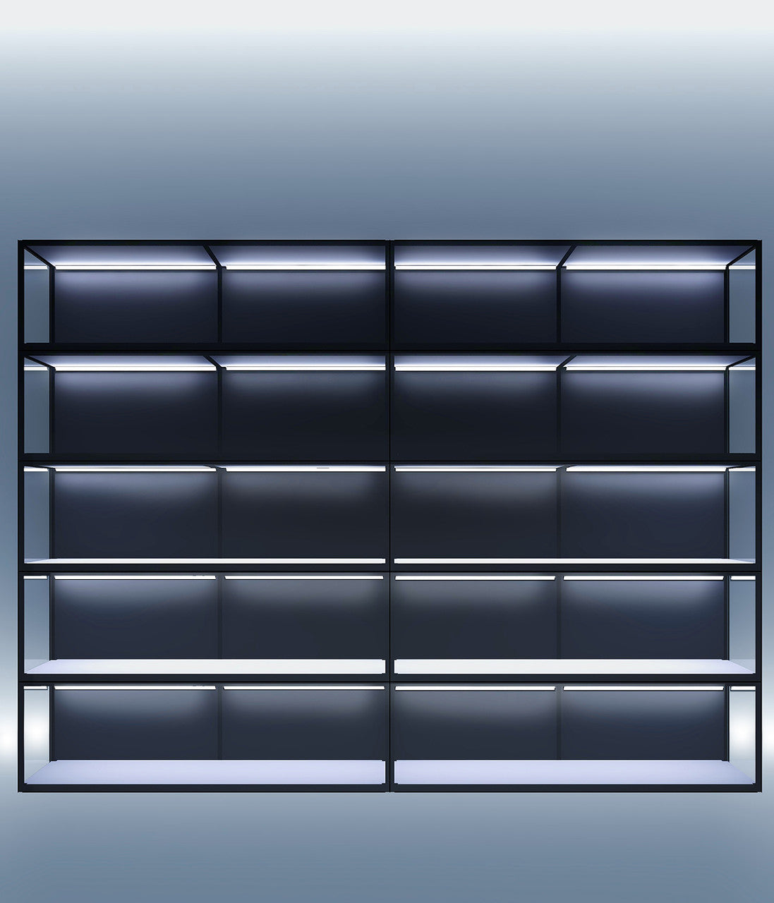 SIXTH3305 Sixth acrylic display wall of ten SIXTH165 cases — Moduspace