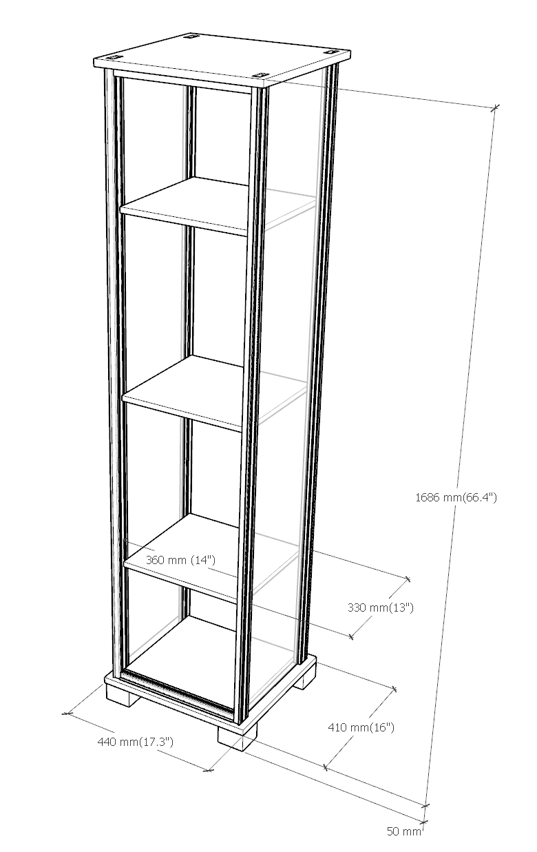 MONO display shelf dimensions diagram