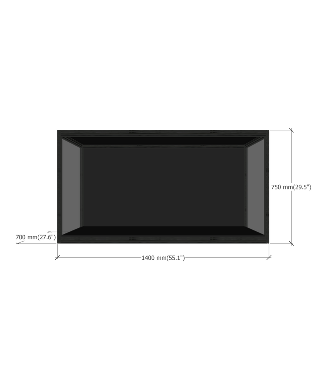 MAX140 acrylic display case dimensions diagram