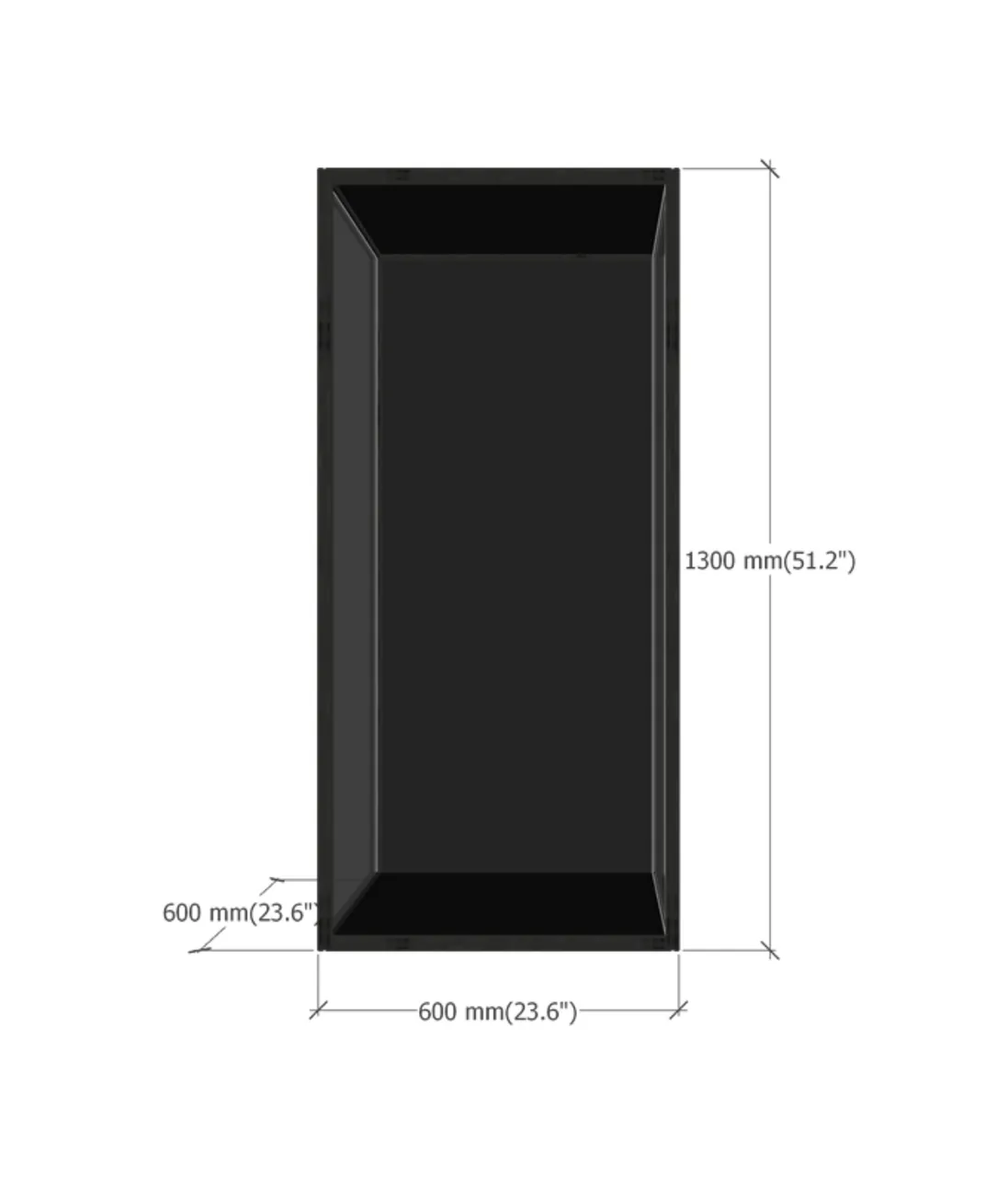 DF130 acrylic display case dimensions diagram