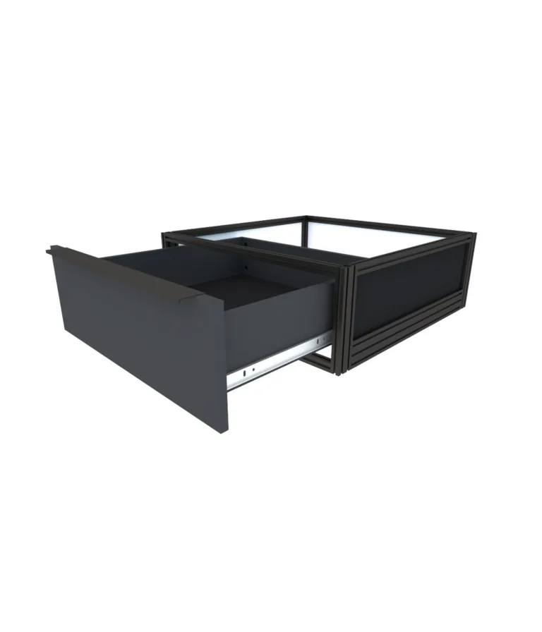 DF Series display risers with drawers for Moduspace cases