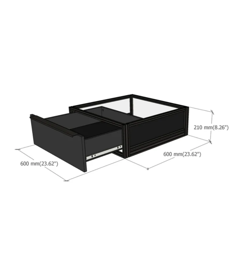DF Series display risers with drawers dimensions diagram