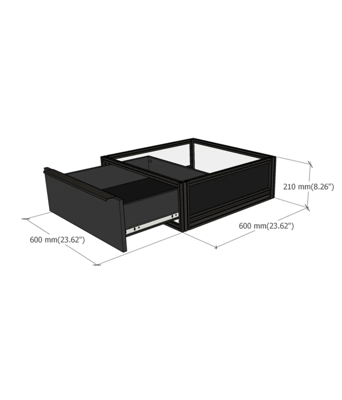 DF Series display risers with drawers dimensions diagram