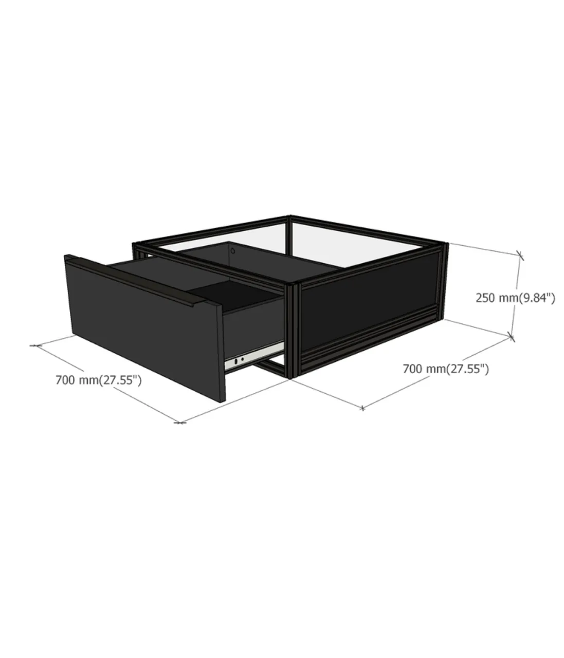 MAX Series display risers with drawers dimensions diagram